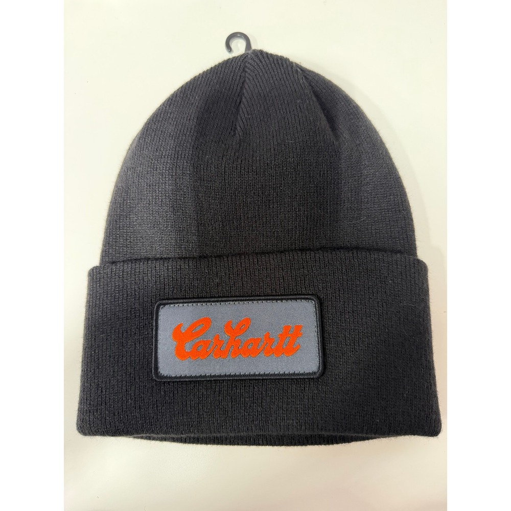 Carhartt Beanie Mens OSFM Black NWT Script Logo Patch Ribbed Knit Hat